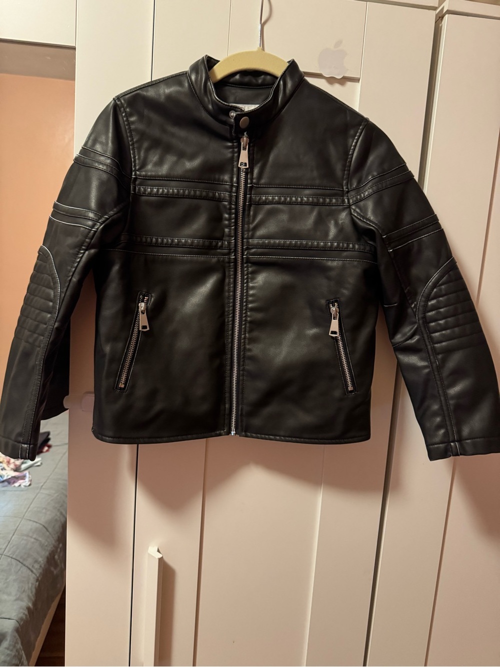 Zara Boys Faux Leather Moto Biker Jacket Size 8-9 Black